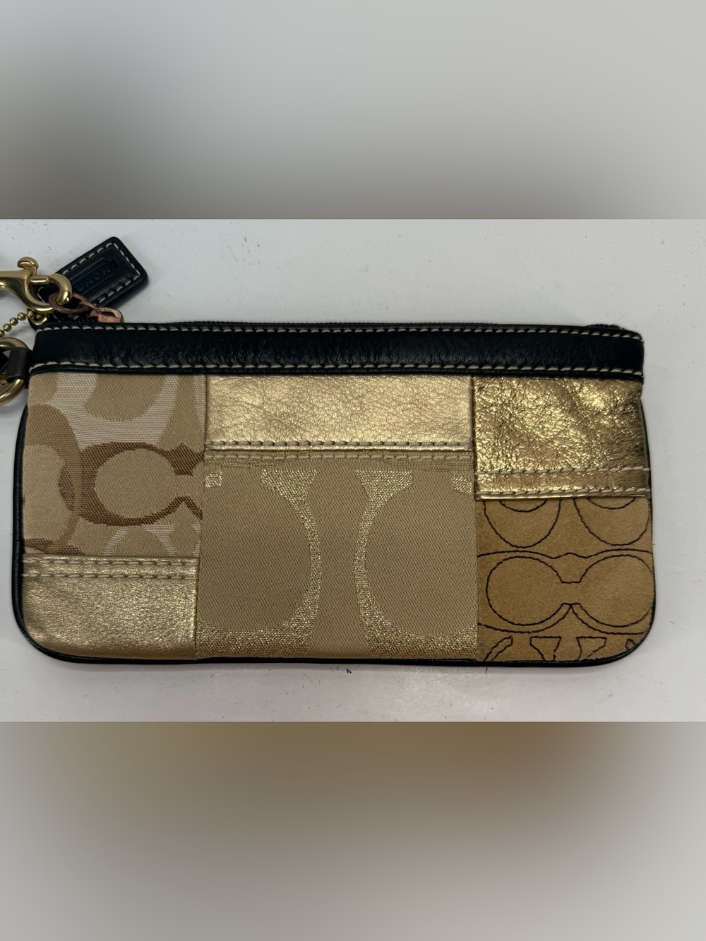Vintage Y2K Coach Metallic Patchwork Wristlet - Gold and Tan - Picture 15 of 15